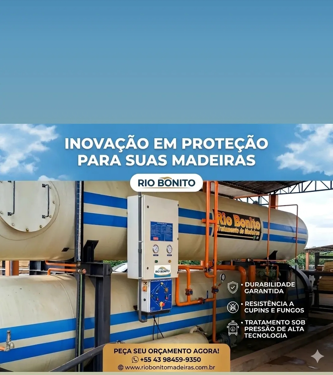 Autoclave industrial usada no tratamento de madeiras sob pressão